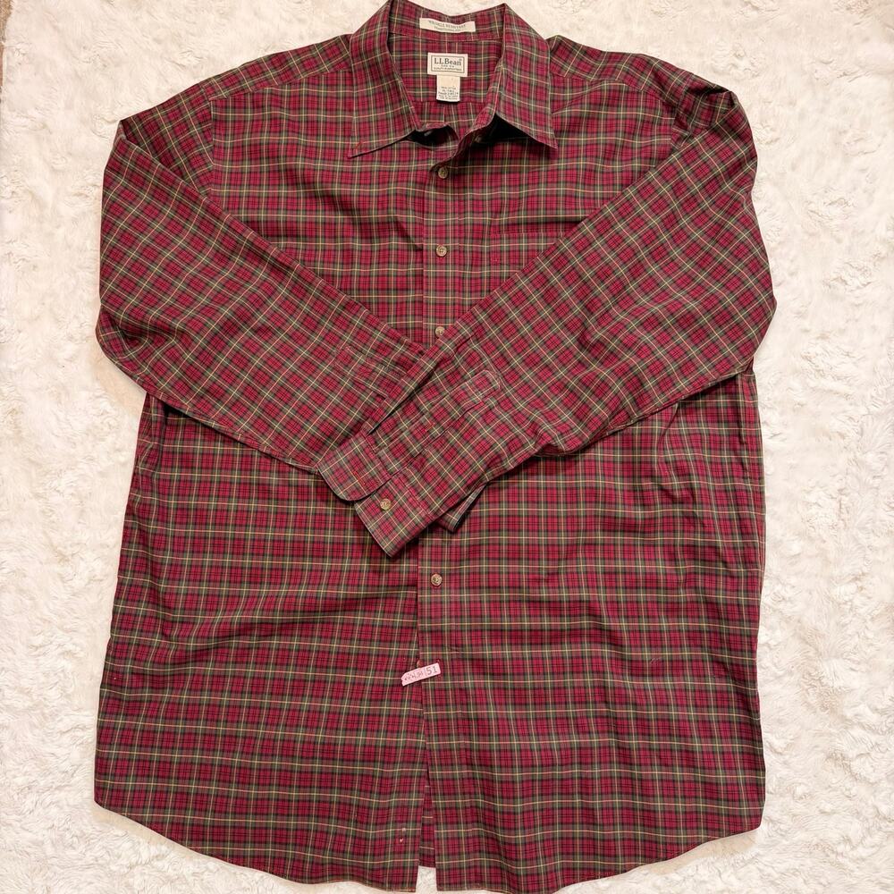 L.L.Bean Wrinkle Resistant Plaid Button Front Shirt Men’s XL Tall 100% Cotton